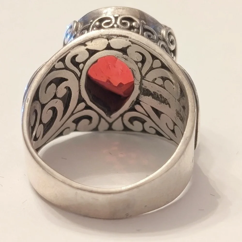 Sarda‎ Bali Sterling Silver 925 Pear Shaped Pink Purple Quartz Filigree Ring 7